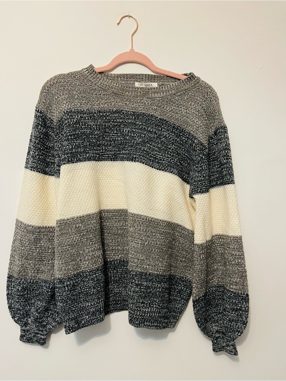 Zenana Outfitters Black, Gray & Cream Striped Crewneck Sweater